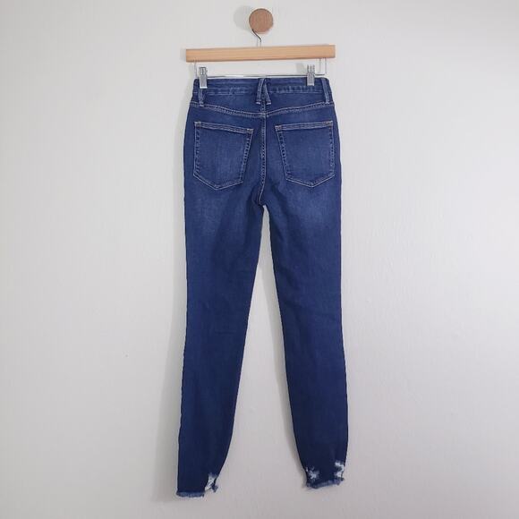 Good American Good Legs Skinny Jeans Raw Hem Stretch Dark Denim NWT 2/26 - Picture 6 of 11